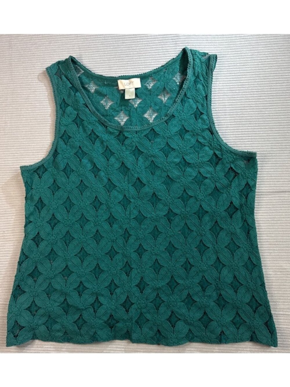 Ann Taylor Loft Decorative Lattice Lace Overlay Tank Top Emerald Green Size L
